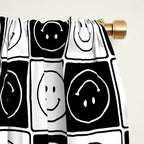 Checked Smiley Faces Pattern (Black & White) Window Curtain Gallery Image 2