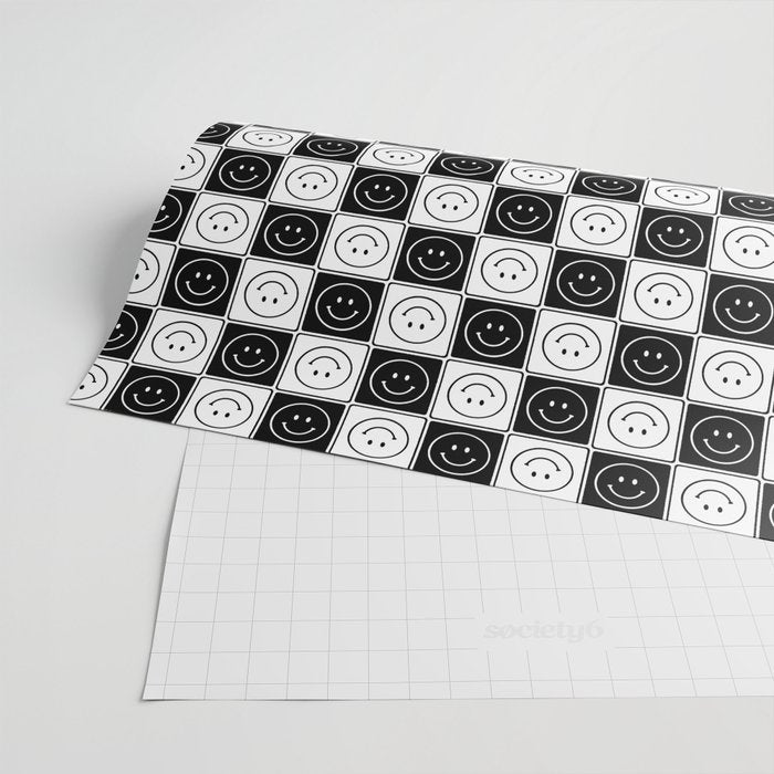 Checked Smiley Faces Pattern (Black & White) Wrapping Paper Gallery Image 2