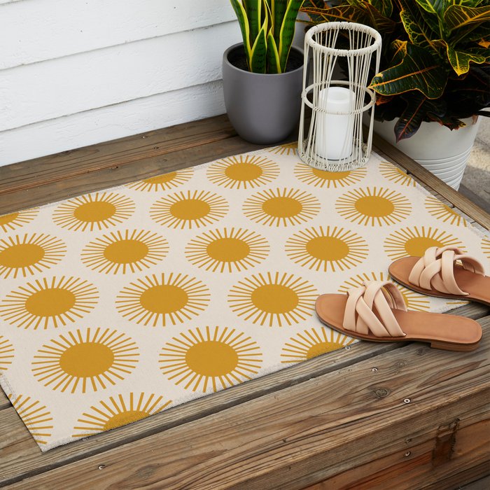 Boho Summer Sun Pattern I Golden Outdoor Rug Gallery Image 2