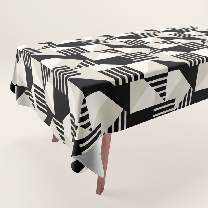 Geometric Abstract in Black and White Tablecloth Gallery Image 1