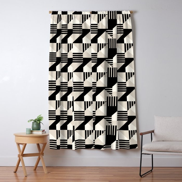 Geometric Abstract in Black and White Window Curtain Gallery Image 5