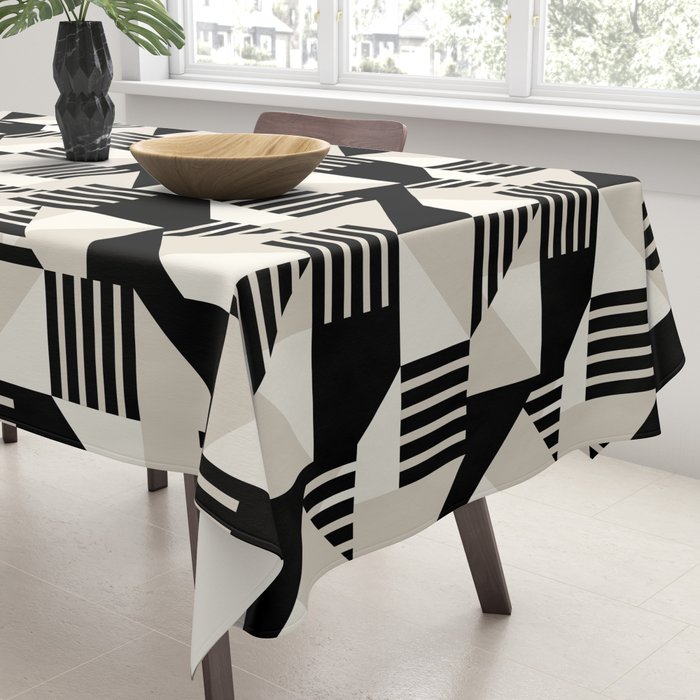 Geometric Abstract in Black and White Tablecloth Gallery Image 3