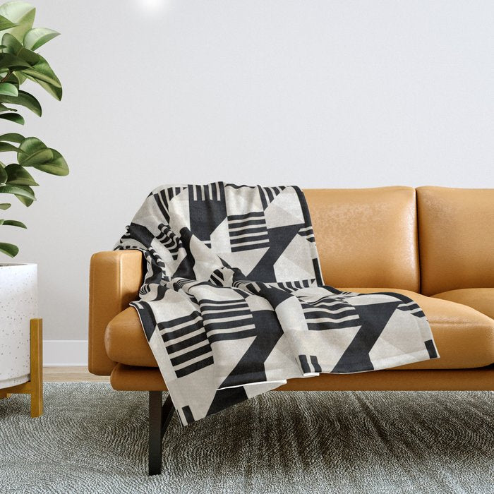 Geometric Abstract in Black and White Throw Blanket Gallery Image 1