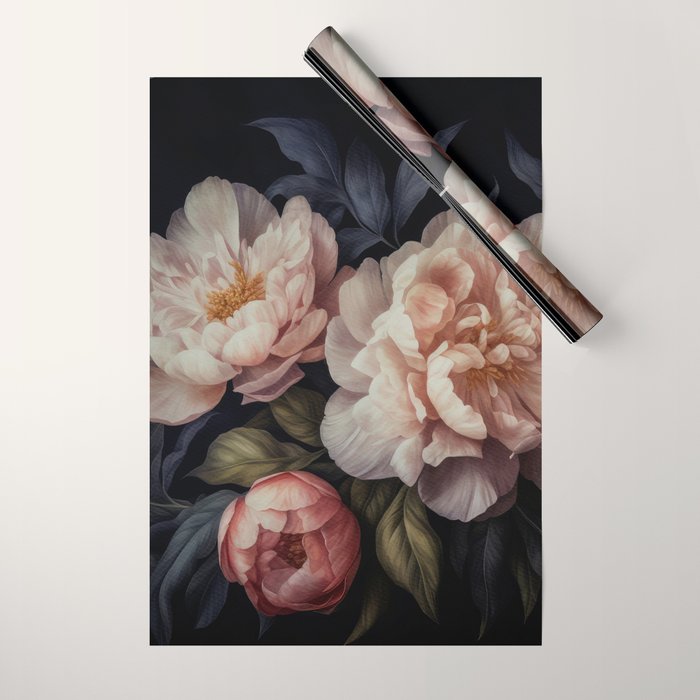 Moody Vintage Dark Baroque Florals  Wrapping Paper Gallery Image 1