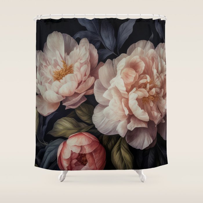Moody Vintage Dark Baroque Florals  Shower Curtain Gallery Image 1
