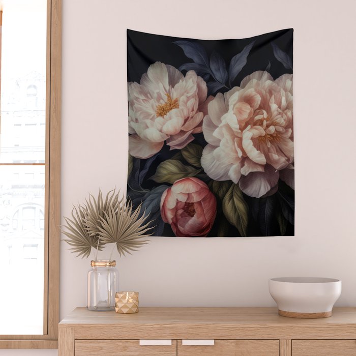 Moody Vintage Dark Baroque Florals  Wall Tapestry Gallery Image 2