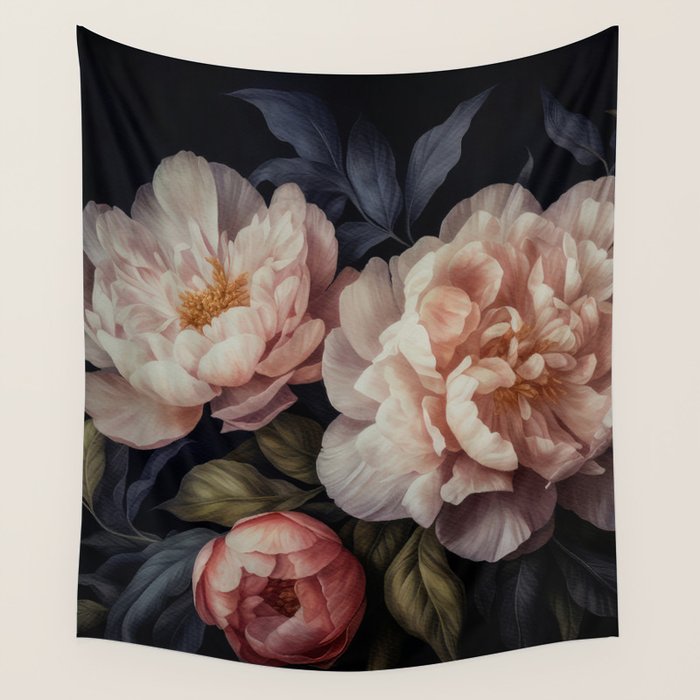 Moody Vintage Dark Baroque Florals  Wall Tapestry Gallery Image 1