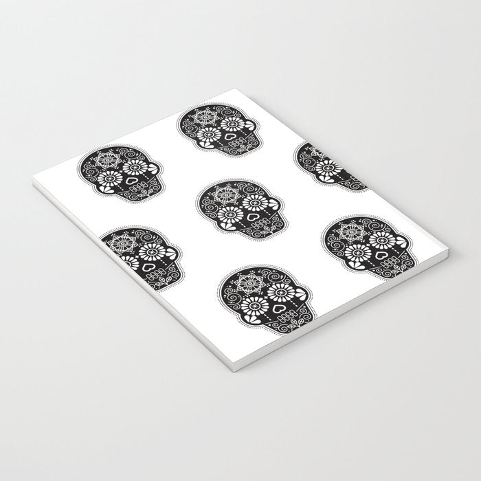 DÃ­a de Muertos Calavera â¢ Mexican Sugar Skull - Black Palette Notebook Gallery Image 3