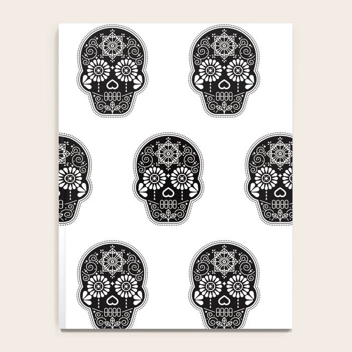 DÃ­a de Muertos Calavera â¢ Mexican Sugar Skull - Black Palette Notebook Gallery Image 4