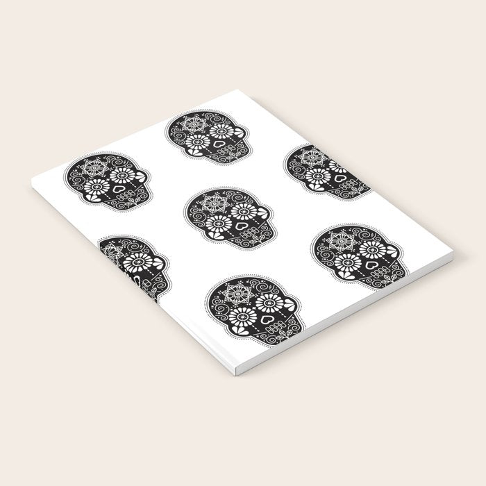 DÃ­a de Muertos Calavera â¢ Mexican Sugar Skull - Black Palette Notebook Gallery Image 2
