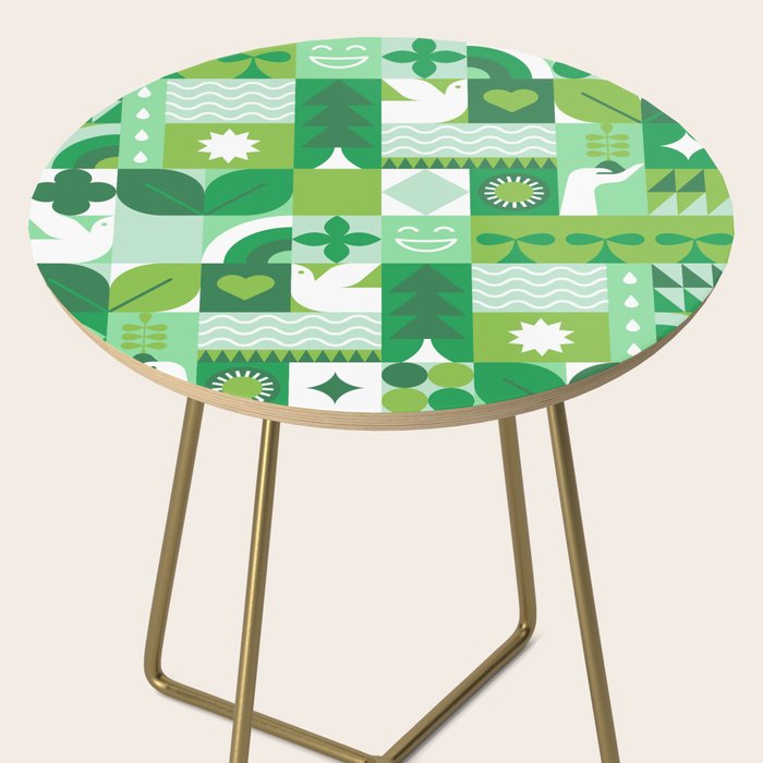 Green eco friendly geometric mosaic art pattern Side Table Gallery Image 2