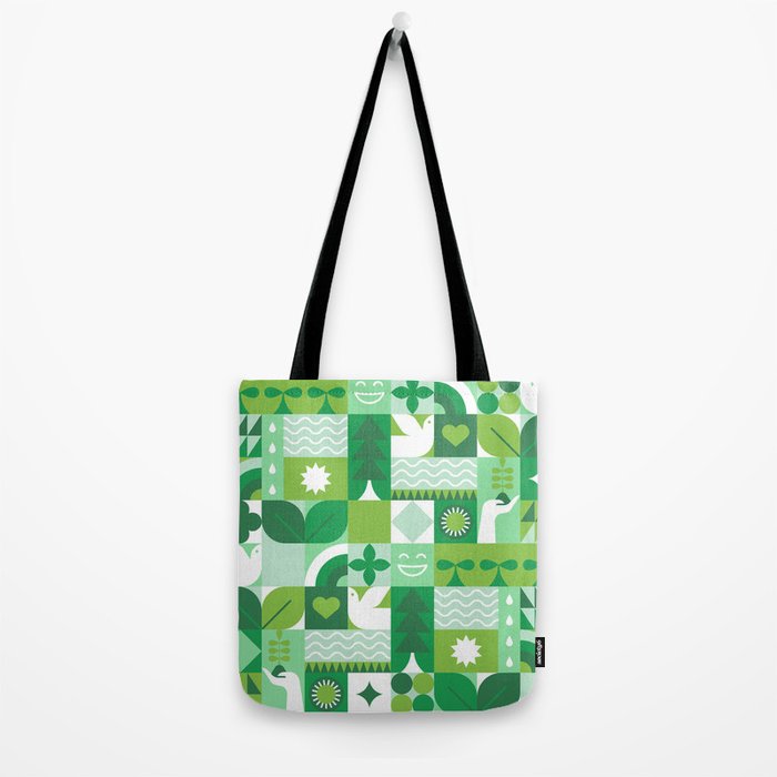Green eco friendly geometric mosaic art pattern Tote Bag Gallery Image 2