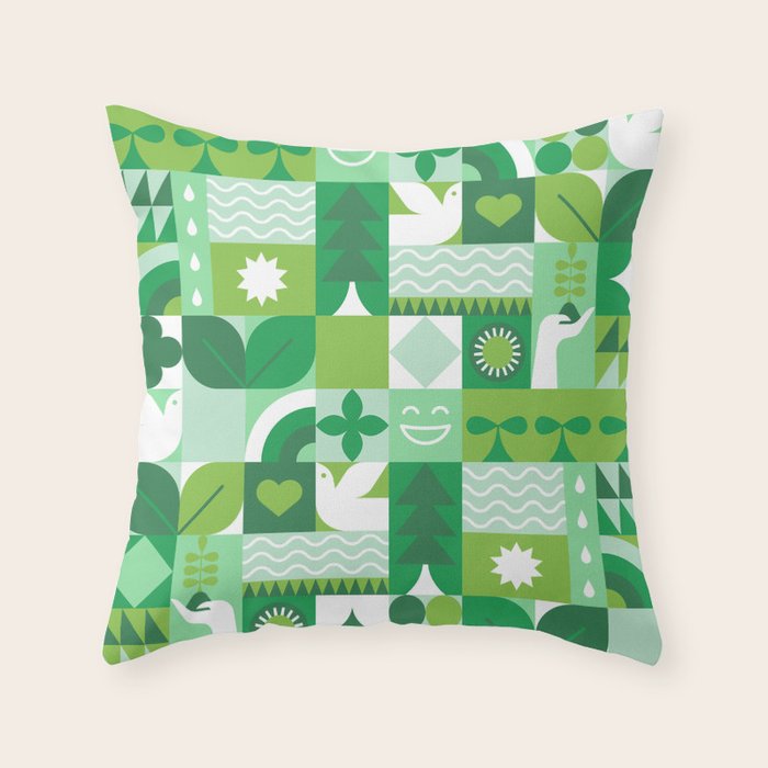 Green eco friendly geometric mosaic art pattern Throw Pillow Gallery Image 6