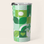 Green eco friendly geometric mosaic art pattern Travel Mug Gallery Image 3