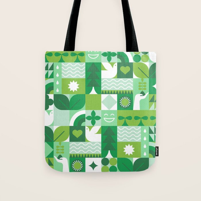 Green eco friendly geometric mosaic art pattern Tote Bag Gallery Image 1