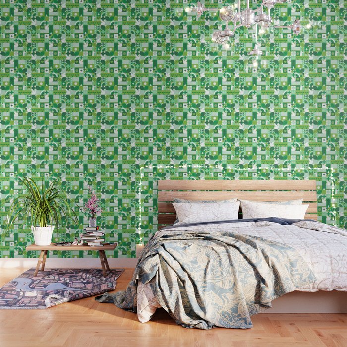 Green eco friendly geometric mosaic art pattern Wallpaper Gallery Image 3