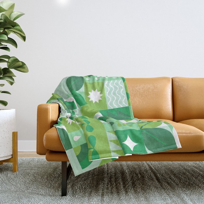 Green eco friendly geometric mosaic art pattern Throw Blanket Gallery Image 1