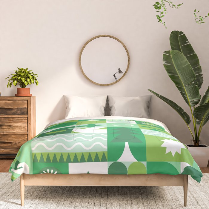 Green eco friendly geometric mosaic art pattern Comforter Gallery Image 3