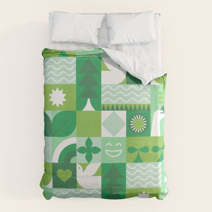 Green eco friendly geometric mosaic art pattern Duvet Cover Gallery Image 6