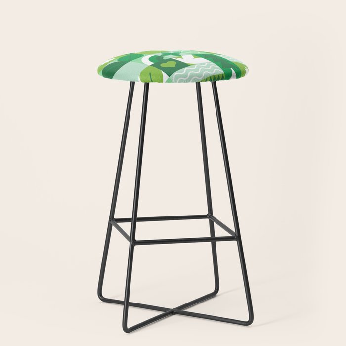Green eco friendly geometric mosaic art pattern Stool Gallery Image 1