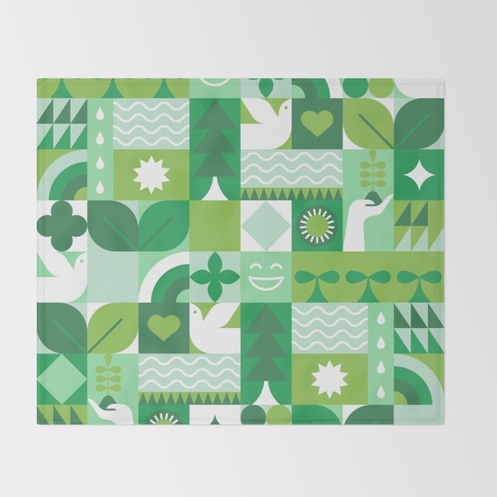 Green eco friendly geometric mosaic art pattern Throw Blanket Gallery Image 2