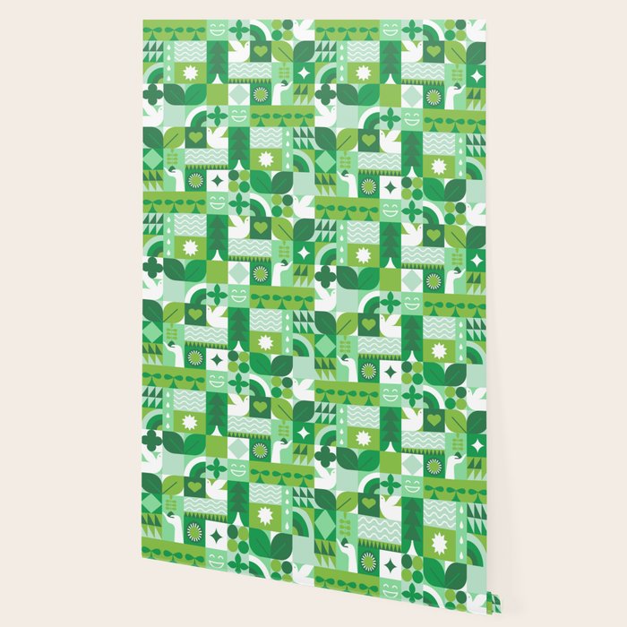 Green eco friendly geometric mosaic art pattern Wallpaper Gallery Image 2