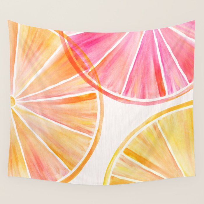 Summer Citrus Party Watercolor Wall Tapestry Gallery Image 4