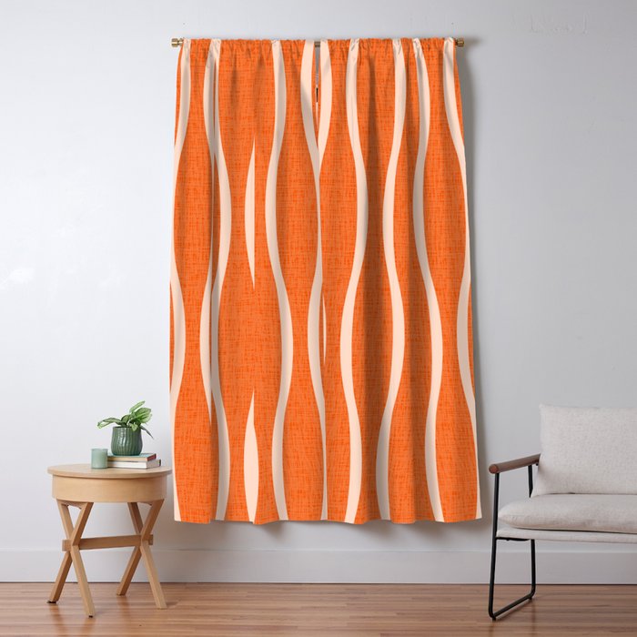 Retro Tiki Pin Stripes 329 Orange and Beige Window Curtain Gallery Image 5