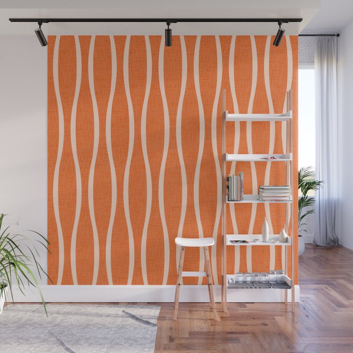 Retro Tiki Pin Stripes 329 Orange and Beige Wall Mural Gallery Image 1