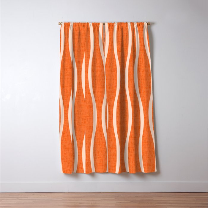 Retro Tiki Pin Stripes 329 Orange and Beige Window Curtain Gallery Image 3