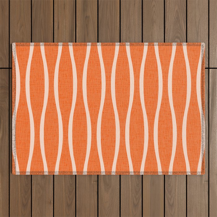 Retro Tiki Pin Stripes 329 Orange and Beige Outdoor Rug Gallery Image 1