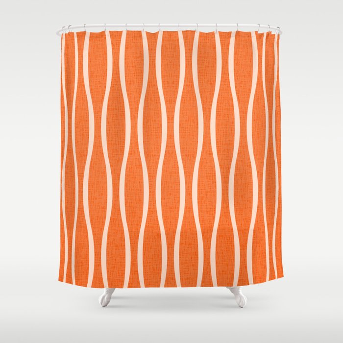 Retro Tiki Pin Stripes 329 Orange and Beige Shower Curtain Gallery Image 1