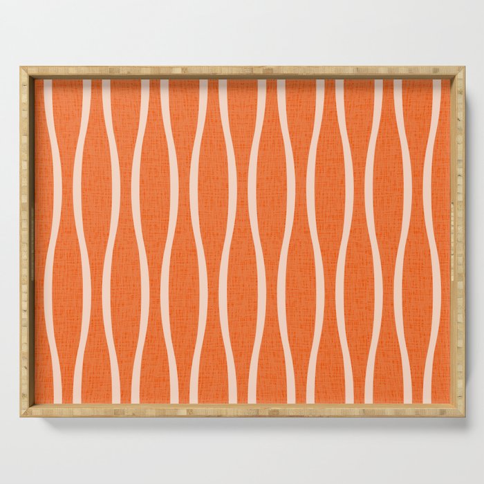 Retro Tiki Pin Stripes 329 Orange and Beige Serving Tray Gallery Image 1