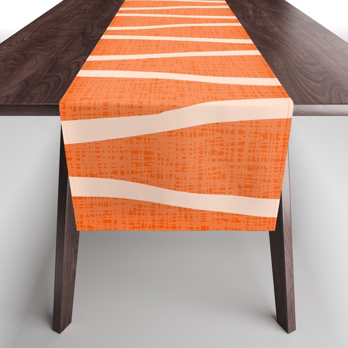 Retro Tiki Pin Stripes 329 Orange and Beige Table Runner Gallery Image 1