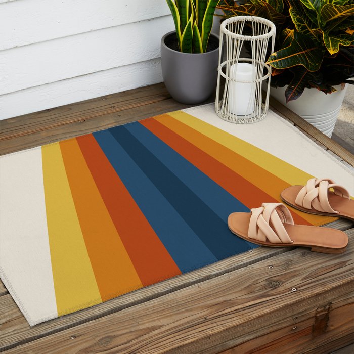 Bright 70's Retro Stripes Outdoor Rug Gallery Image 2