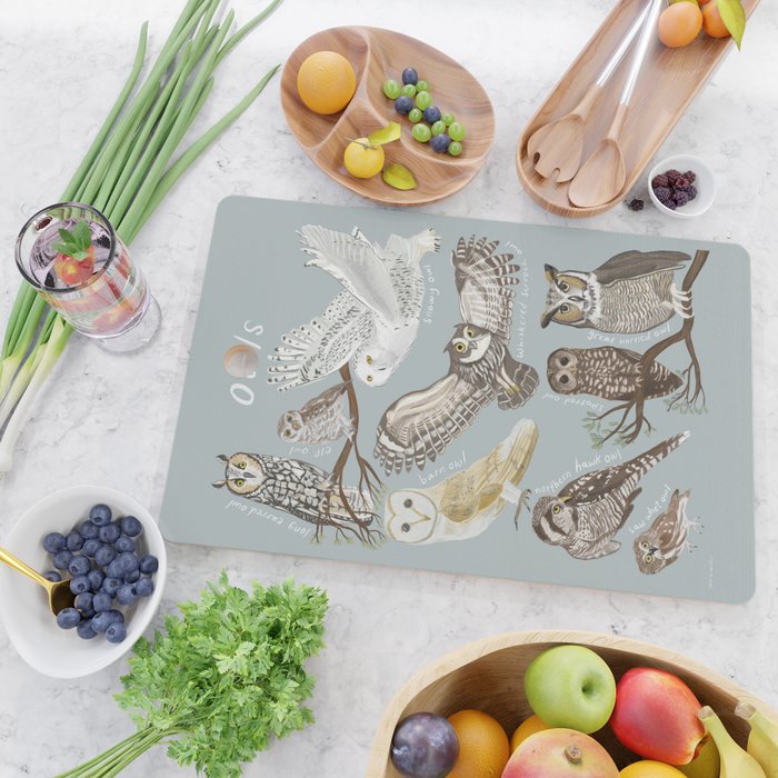 Owls Illustrated Chart Cutting Board Gallery Image 2