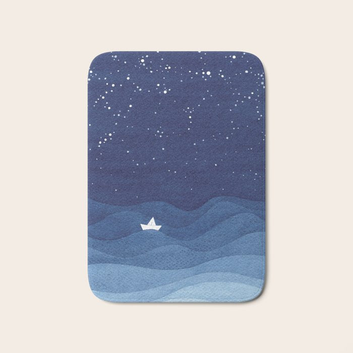 blue ocean waves, sailboat ocean stars Bath Mat Gallery Image 1