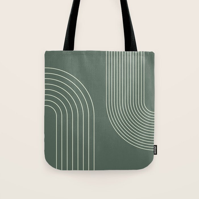 Geometric Lines in Sage Green 5 (Rainbow Abstraction) Tote Bag Gallery Image 1