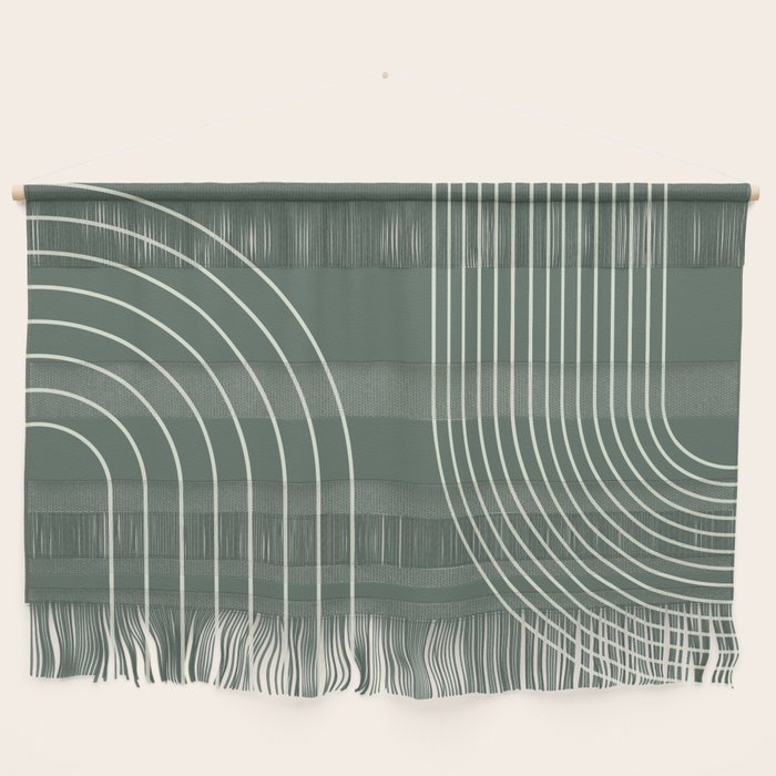 Geometric Lines in Sage Green 5 (Rainbow Abstraction) Wall Hanging Gallery Image 1