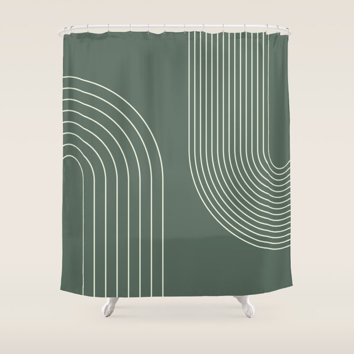 Geometric Lines in Sage Green 5 (Rainbow Abstraction) Shower Curtain Gallery Image 1