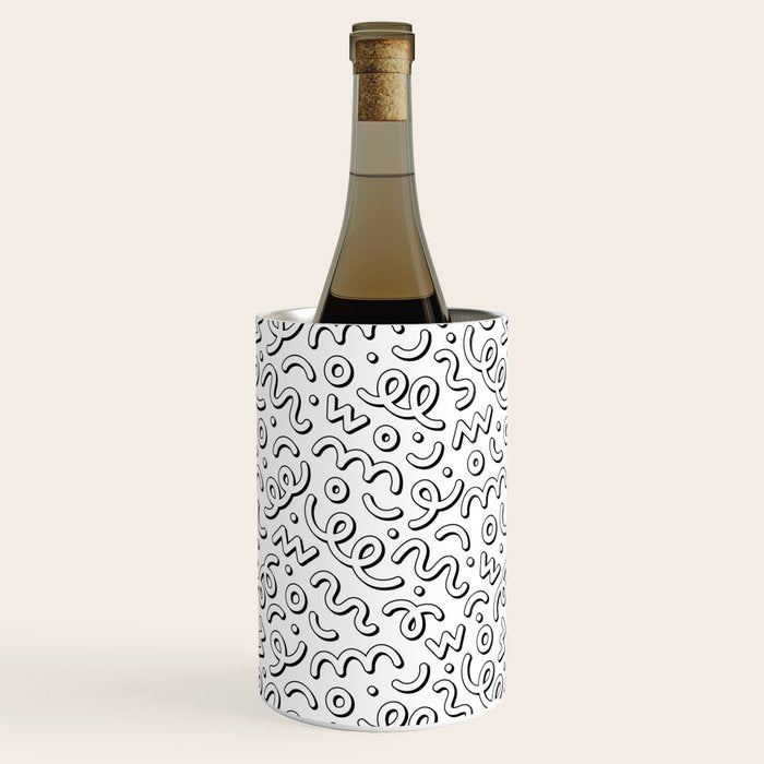 Fun black and white cartoon doodle pattern Wine Chiller Gallery Image 1