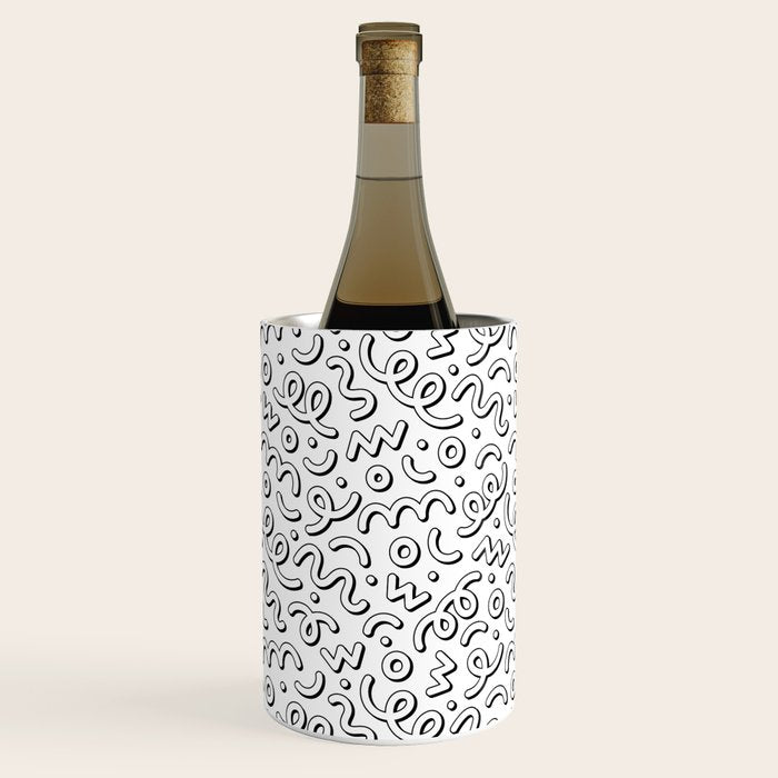 Fun black and white cartoon doodle pattern Wine Chiller Gallery Image 2
