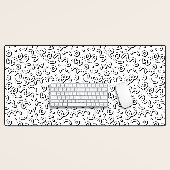 Fun black and white cartoon doodle pattern Desk Mat Gallery Image 1