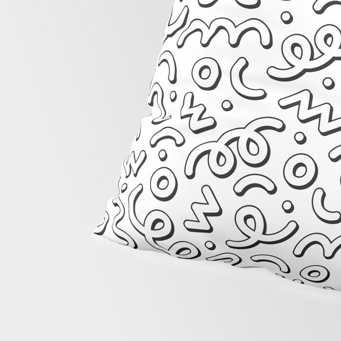 Fun black and white cartoon doodle pattern Pillow Sham Gallery Image 4