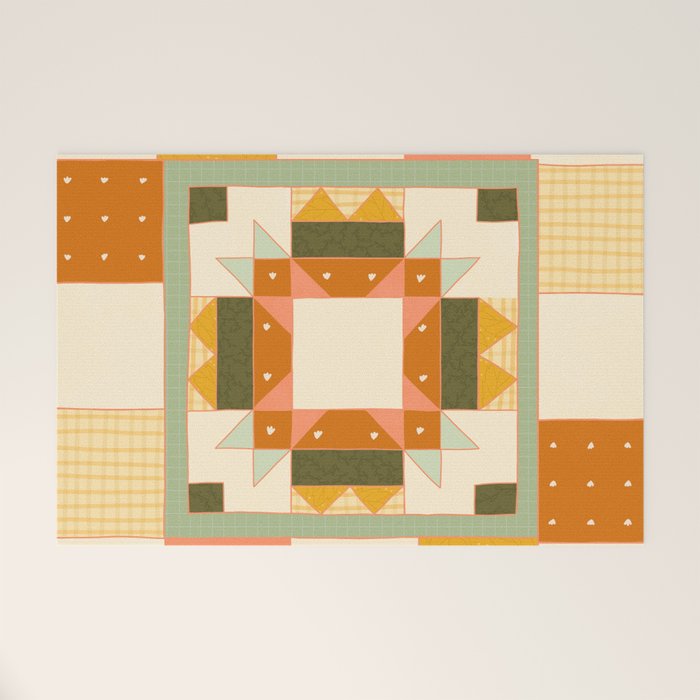 Vintage Quilt Square Welcome Mat Gallery Image 1