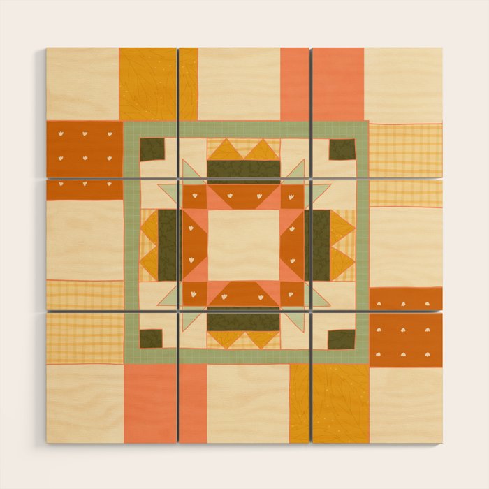 Vintage Quilt Square Wood Wall Art Gallery Image 1