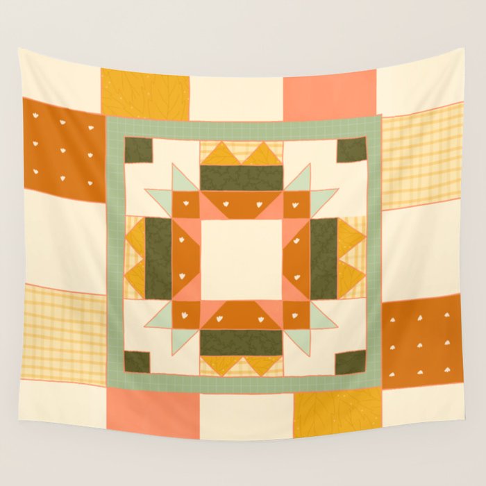 Vintage Quilt Square Wall Tapestry Gallery Image 1