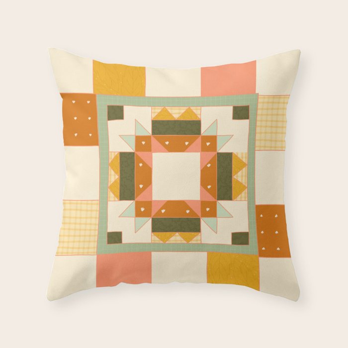 Vintage Quilt Square Throw Pillow Gallery Image 6