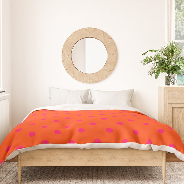 Orange Pop and Hot Neon Pink Polka Dots Duvet Cover Gallery Image 3