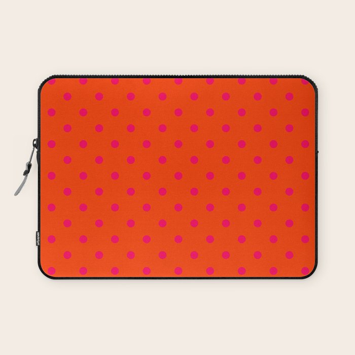 Orange Pop and Hot Neon Pink Polka Dots Laptop Sleeve Gallery Image 1